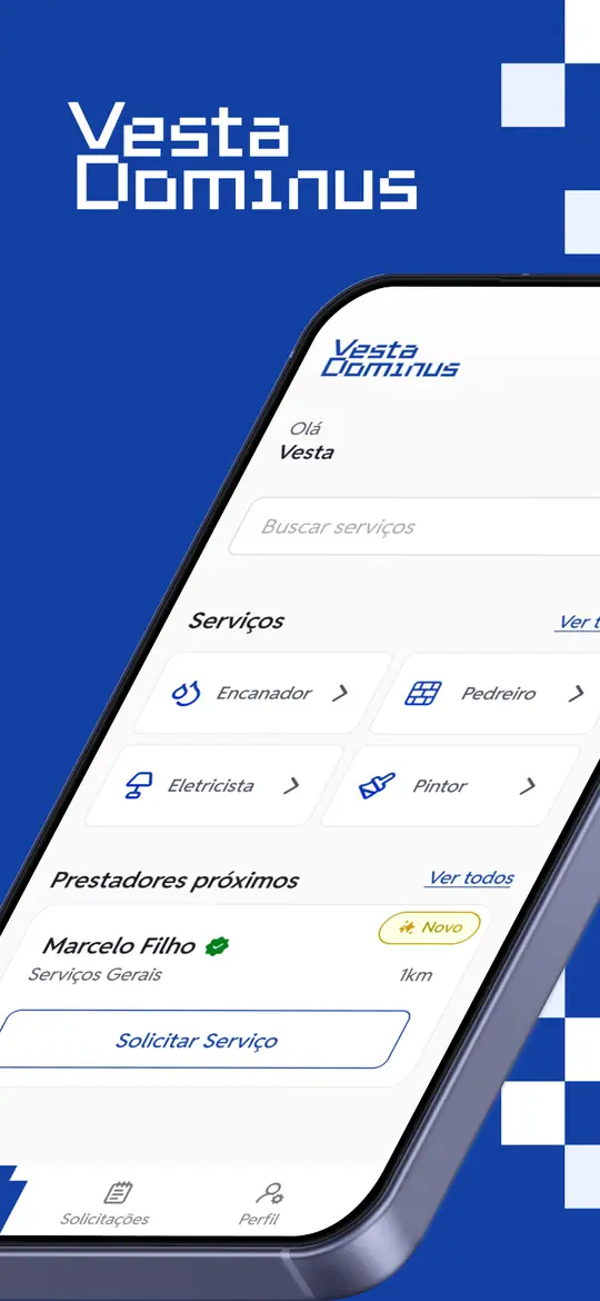 Imagem de divulgação do app com a tela inicial do aplicativo do cliente.